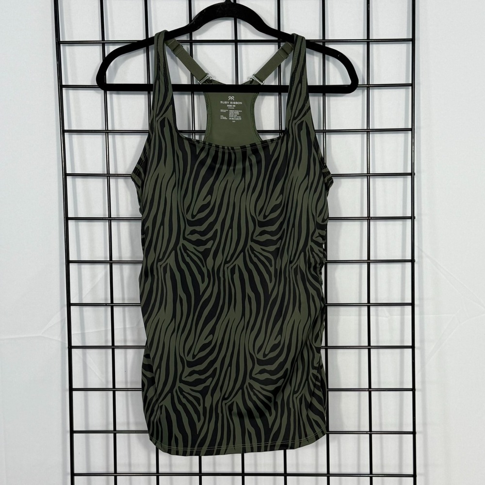 Ruby Ribbon‎ Square Neck Sport Tank Sz 40 Olive Zebra Racerback Shelf Bra 1748